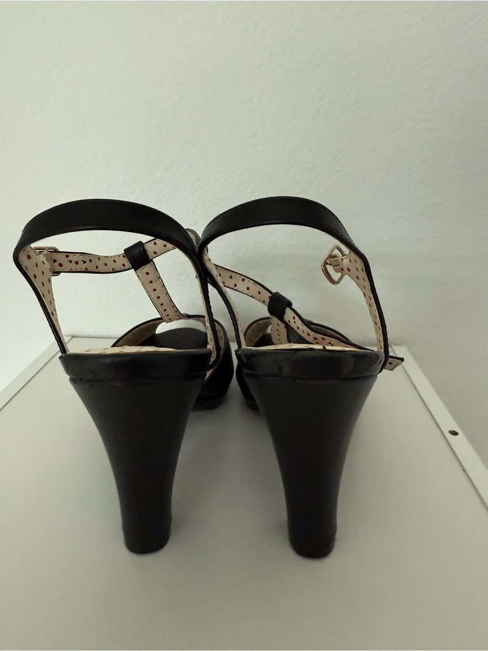 Black T-Strap Peep Toe Women's Heels